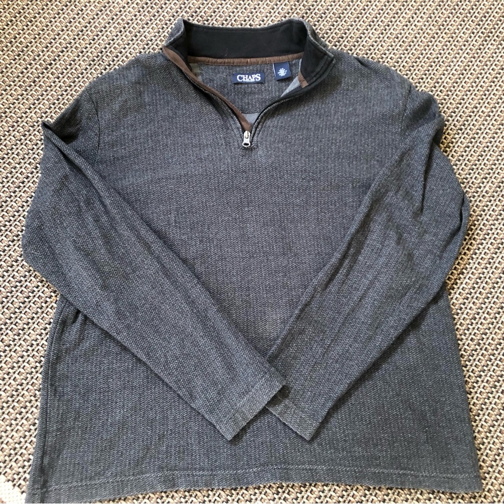 🩵2/$20 MIX& MATCH CHAPS (Ralph Lauren) Quarter-Zip Cotton Lng Slv Gray Sweater